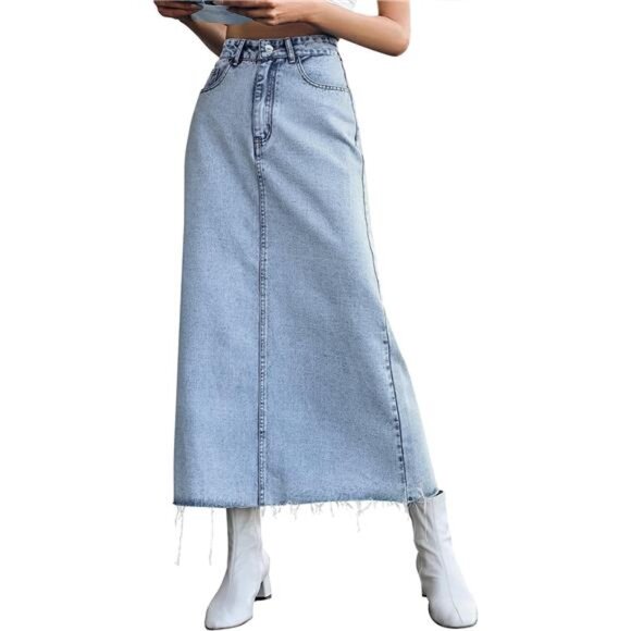 Women's Jean Skirt Stretch High Waisted Light Blue - Picture 1 of 5